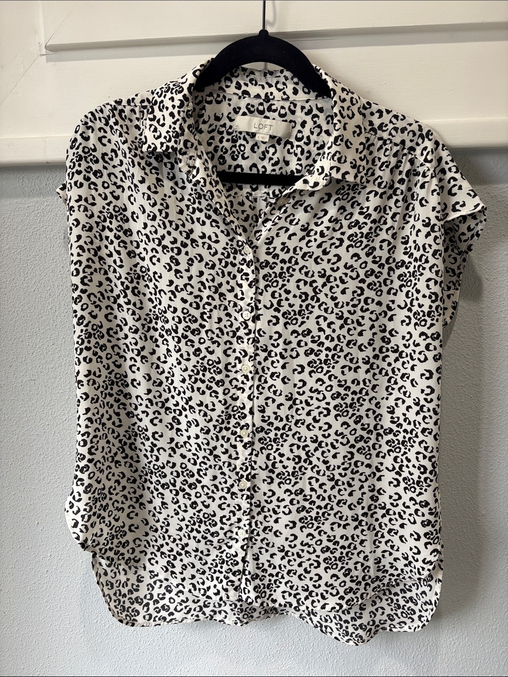 LOFT Black and White Leopard Print Button-Down Top